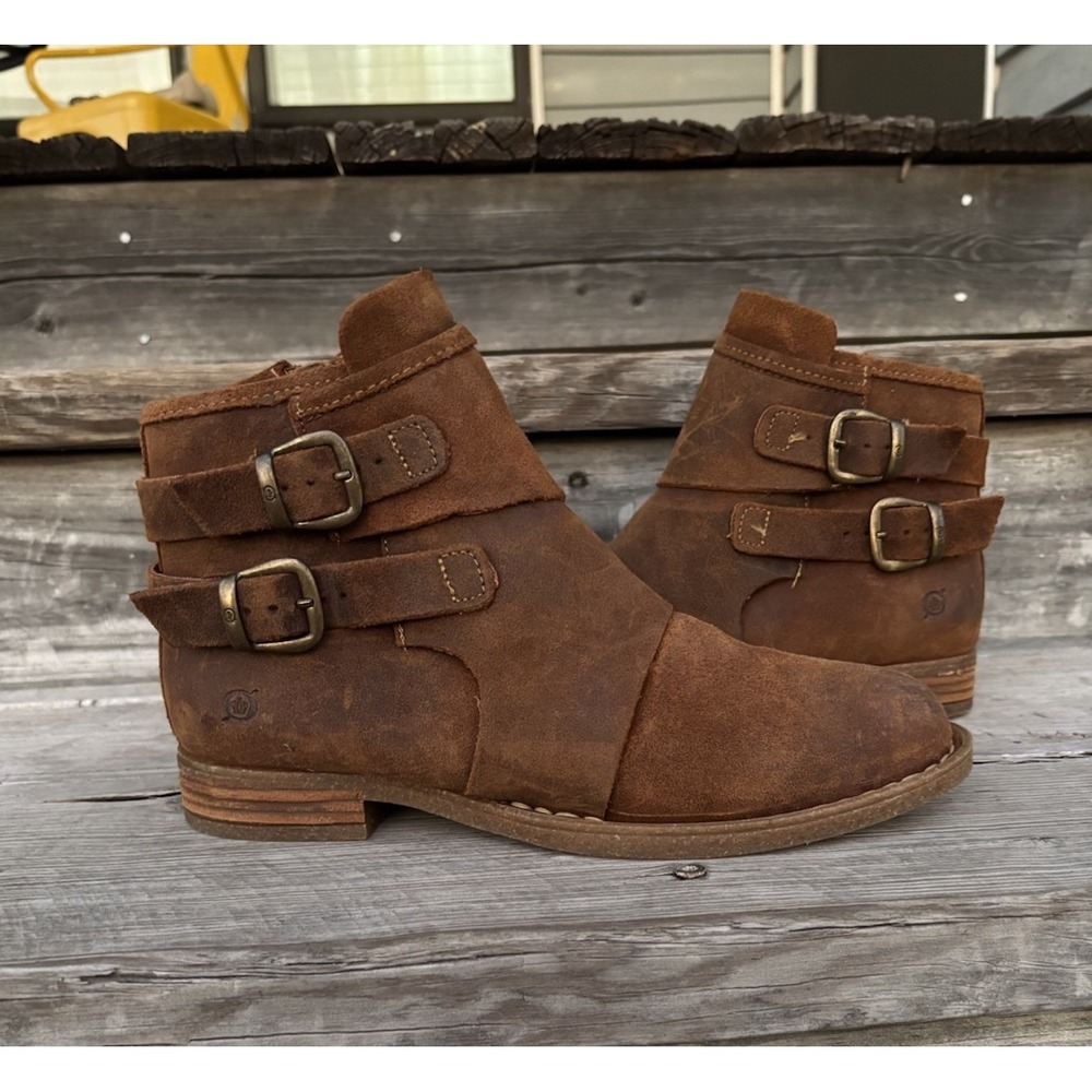 Born Moraga Womens 8.5 Brown Suede Distressed Casual Ankle Bootie Side Zip Shoes